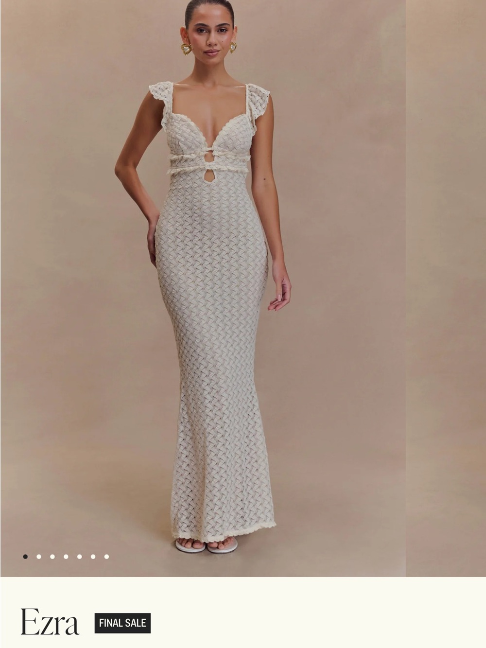 ezra Ivory Crochet Maxi Dress with Keyhole Detail NWT